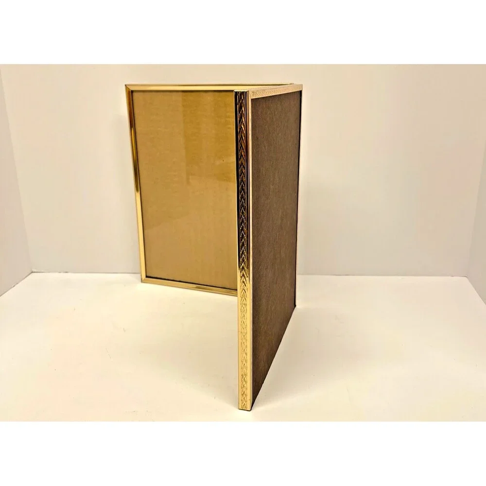 Vintage 8x10 Large Gold Tone Double Hinge Picture Frame-Tabletop